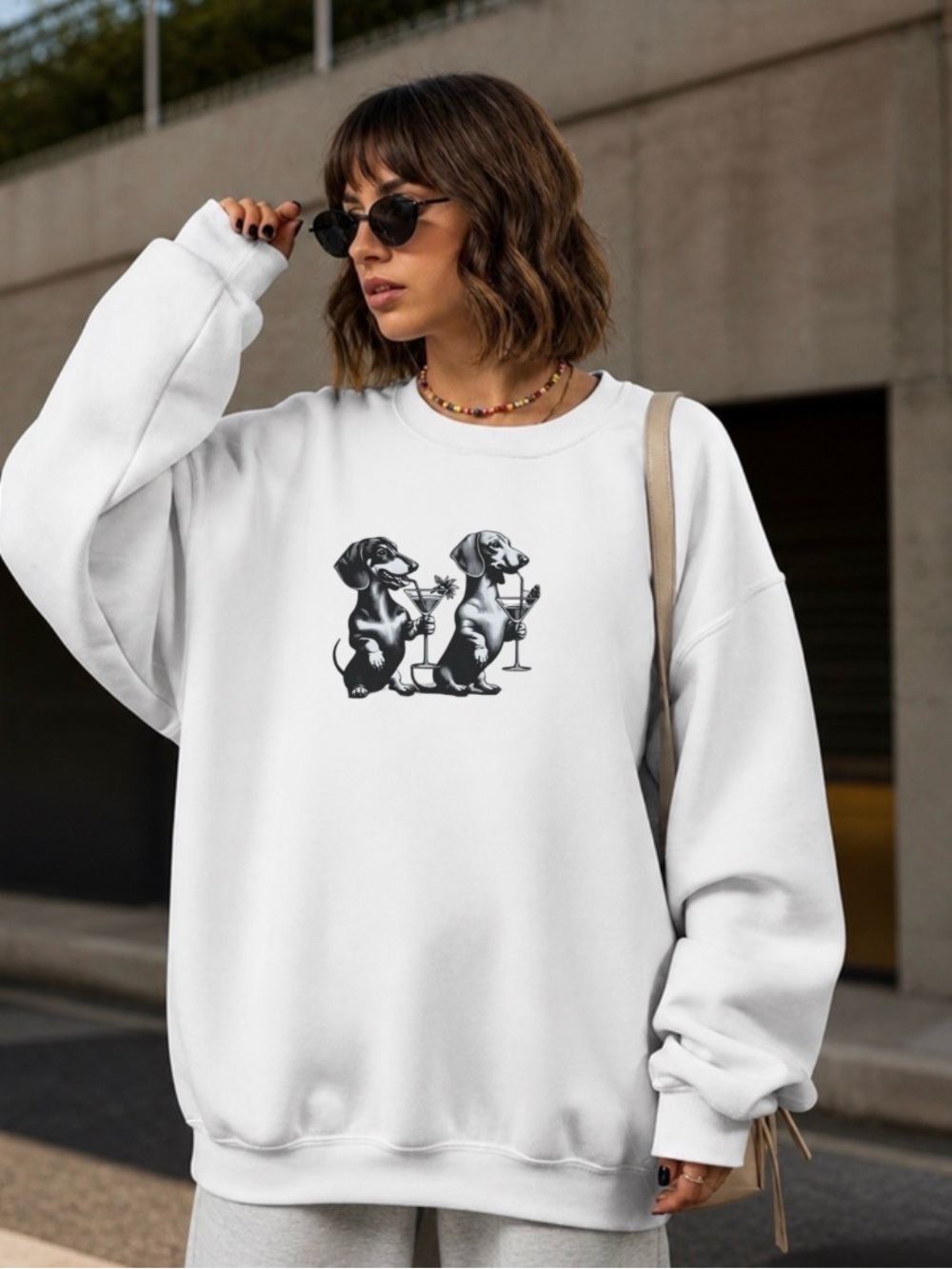 Funny Dachshund Martini Sweatshirt Dog Lover Cocktail Crewneck